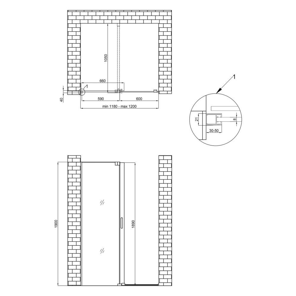 Душова перегородка Qtap Walk-In Glide CRM2012.C8 120х190 см, скло Clear 8 мм, покриття CalcLess
