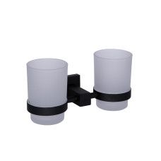 Склянка з тримачем Qtap Crow настінна подвійна QTST6201103B Black (Sklenka)