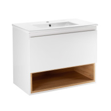 Комплект Qtap Robin 800х580х437 White/Whitish oak тумба підвісна + раковина урізна QT1372TPВ8001WWO