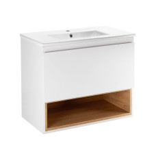 Комплект Qtap Robin 700х580х437 White/Whitish oak тумба підвісна + раковина урізна QT1372TPВ7001WWO