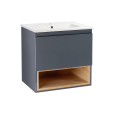 Комплект Qtap Robin 600х580х437 Graphite/Whitish oak тумба підвісна + раковина урізна QT1372TPВ6002GWO