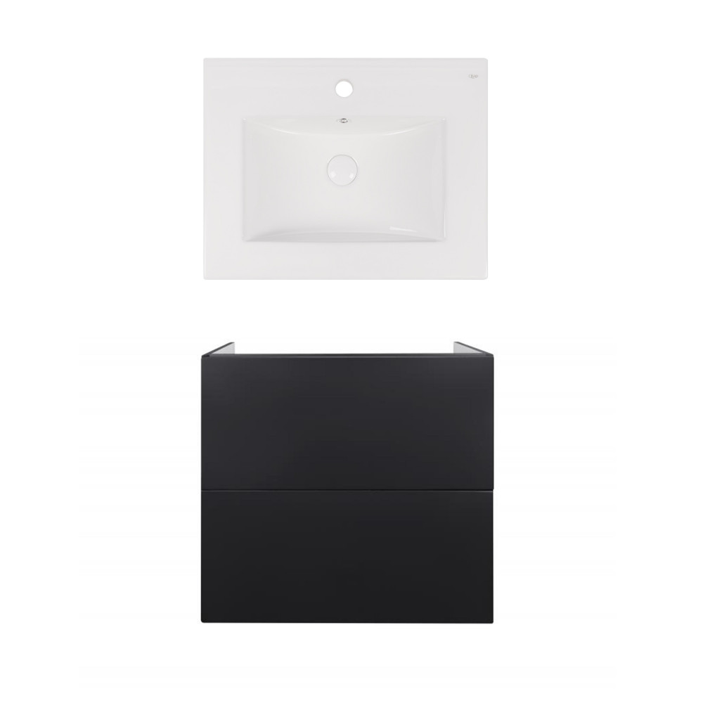 Комплект Qtap тумба підвісна Tern 600х580х437 мм Matt Black + раковина урізна Albatross E QT71TE44119