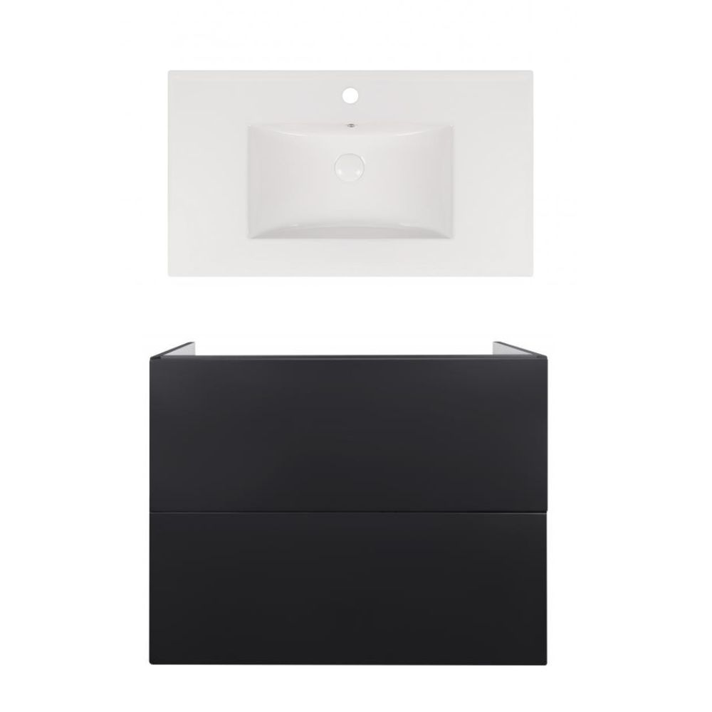 Комплект: тумба Tern підлогова 2 ящики висувних Push-to-Open, 800х580х437 мм Matt Black + раковина Albatross New Qtap
