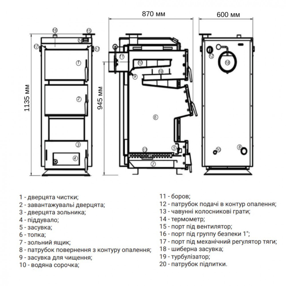Котел твердопаливний сталевий Thermo Alliance Ferrum Plus V 3.0 FSF+ 26