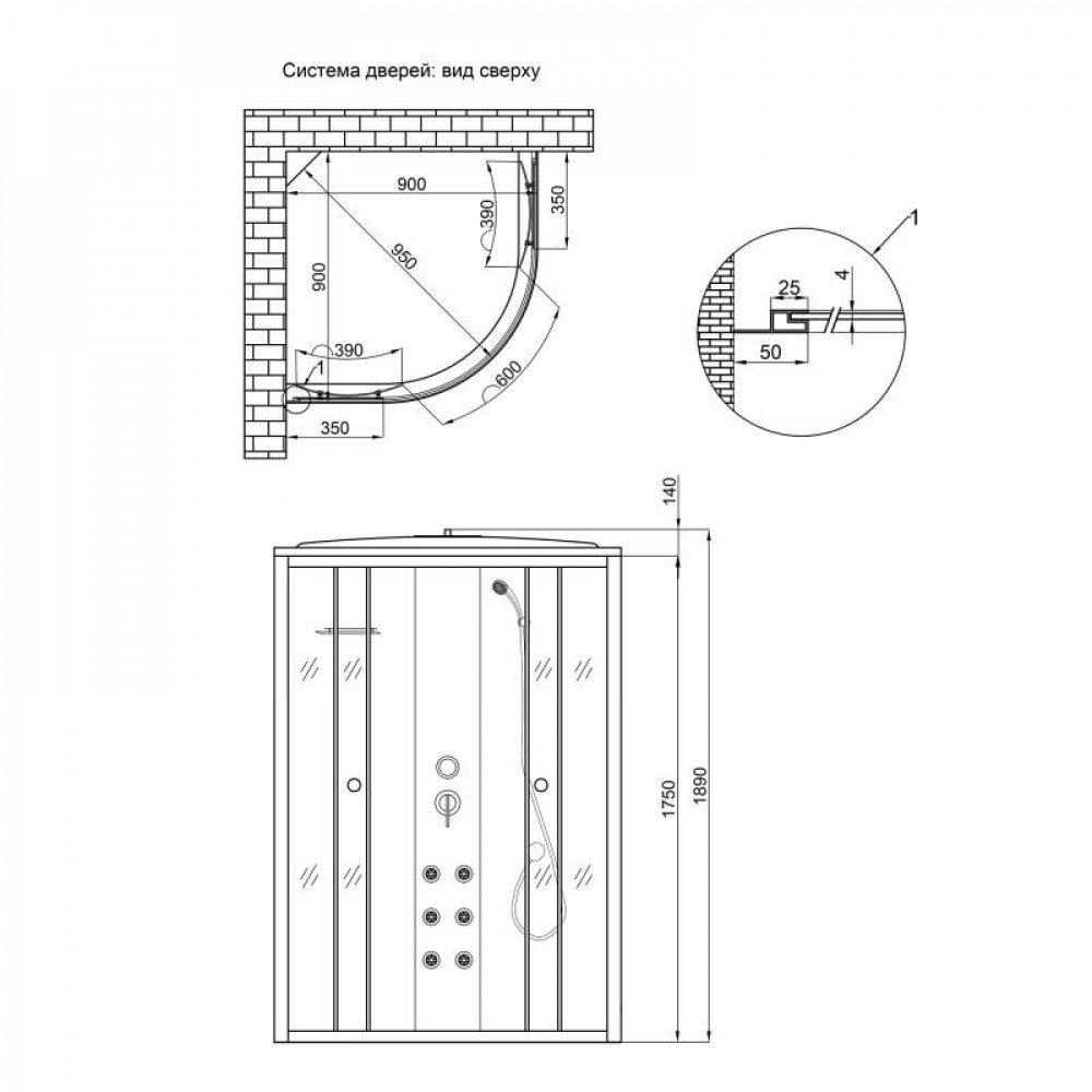 Lidz 4мм фіксоване скло тоноване Gray TANI SBM90x90.HIGH.GR