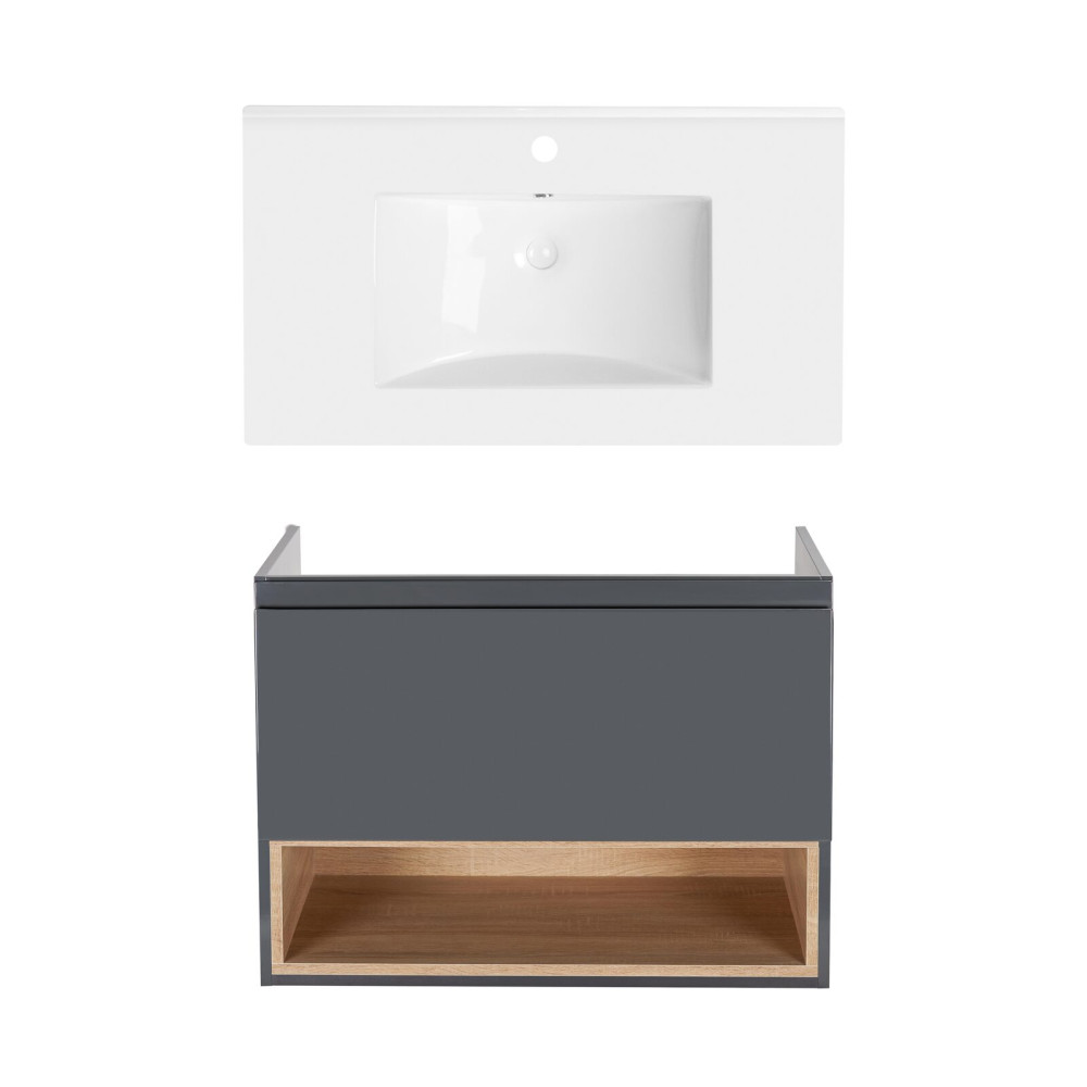 Комплект Qtap тумба підвісна Robin 800х580х437 мм Graphite/Whitish oak + раковина урізна Albatross QT71RO44051