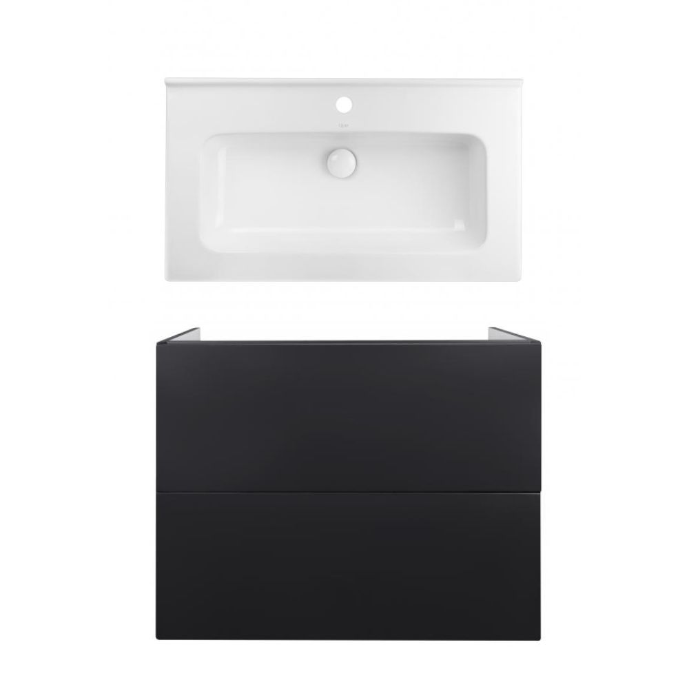Комплект: тумба Tern підвісна 2 ящики висувних Push-to-Open, 800х725х437 мм Matt Black + раковина Albatross 01 Qtap
