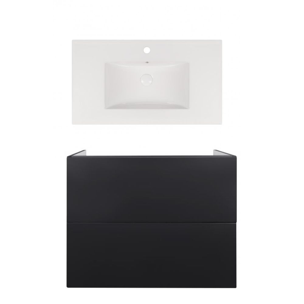 Комплект: тумба Tern підвісна 2 ящики висувних Push-to-Open, 800х725х437 мм Matt Black + раковина Albatross New Qtap