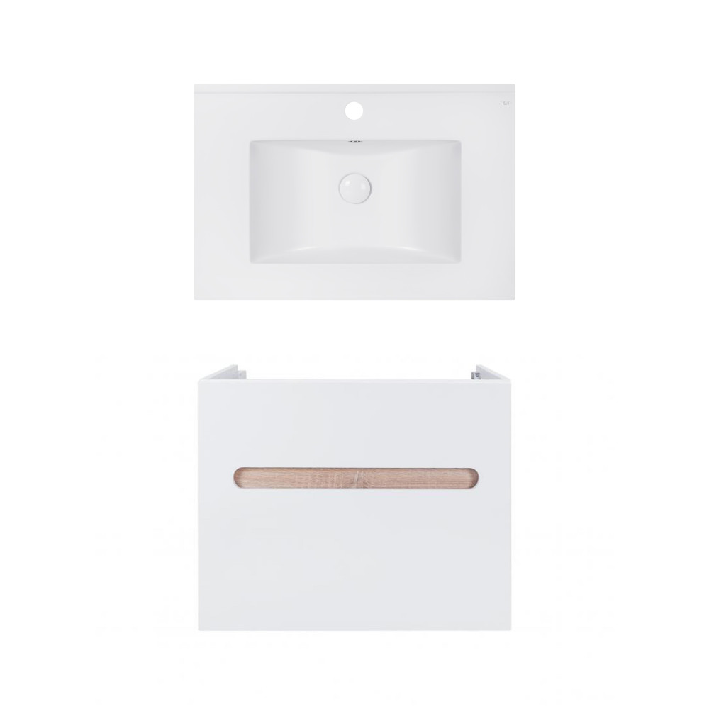 Комплект Qtap тумба підвісна Virgo 700х580х437 мм White/Whitish oak + раковина урізна Albatross E QT71V44076