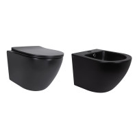 Комплект Qtap Robin Matt Black 2 в 1: унітаз підвісний  Ultra Quiet QT13332381АSMB + біде підвісне QT1355046FMB