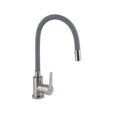 Змішувач для кухні Brinex Pure 015F3 з гнучким виливом   Nickel/Grey BRIPUR015F3NKG