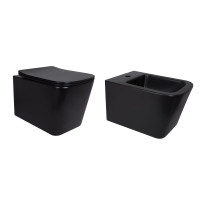 Комплект Qtap Tern Matt Black 2 в 1: унітаз підвісний  Ultra Quiet QT17332303ASMB + біде підвісне QT1755052FMB