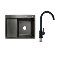 Готове рішення для кухні: Lidz Handmade H6350BL Мийка інтегрована крило зліва Brushed Black PVD+Lidz Aria 015F Змішувач для кухні (k35) Black