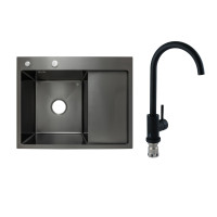Готове рішення для кухні: Lidz Handmade H6350BR Мийка інтегрована крило зправа Brushed Black PVD+Lidz Aria 015F Змішувач для кухні (k35) Black
