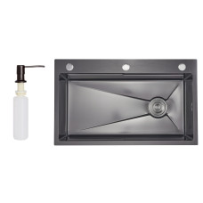 Lidz Handmade H7545B Мийка для кухні інтегрована Decor Black PVD Honeycomb 3,0/1,0 мм LDH7545BDECPVD48373