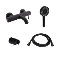 Комплект для ванної кімнати Qtap Robin Black Matt: Змішувач  QTROB3060102B + Тримач QT829910842854OB + Шланг QTHADPVCSQ160B +Лійка QTRUC125BLM45951