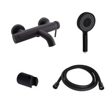 Комплект для ванної кімнати Qtap Robin Black Matt: Змішувач  QTROB3060102B + Тримач QT829910842854OB + Шланг QTHADPVCSQ160B +Лійка QTRUC125BLM45951