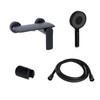 Комплект Qtap Robin Black Matt: Змішувач  QTROB4060102B + Тримач QT829910842854OB + Шланг QTHADPVCSQ160B + Лійка QTRUC125BLM45951