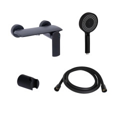 Комплект Qtap Robin Black Matt: Змішувач  QTROB4060102B + Тримач QT829910842854OB + Шланг QTHADPVCSQ160B + Лійка QTRUC125BLM45951