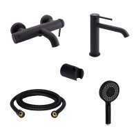 Комплект для ванни Qtap Robin Black: Змішувачі QTROB3060102B+QTROB1060M102B+Тримач QT829910842854OB+Шланг QT054BL43074+Лійка QTRUC125BLM45776