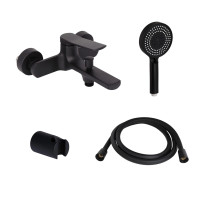Комплект Qtap Slavonice Black Matt: Змішувач  QTSLA259BLM45918 + Тримач QT829910842854OB + Шланг QTHADPVCSQ160B + Лійка QTRUC125BLM45951