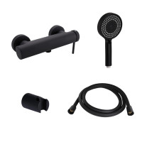 Комплект Qtap Robin Black Matt: Змішувач  QTROB4060102B + Тримач QT829910842854OB + Шланг QTHADPVCSQ160B + Лійка QTRUC125BLM45951