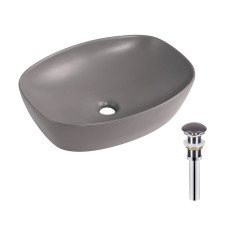 Раковина накладна Qtap Robin 500х380х140 мм, Stone grey, прямокутна, з донним клапаном QT04116302SG