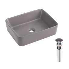 Раковина накладна Qtap Tern 480x370x135 мм, Stone grey, прямокутна, з донним клапаном QT17116069SG