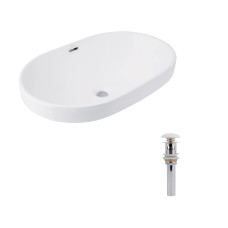 Комплект Qtap Leo: Раковина врізна 610x405x185 мм, White, овальна + Донний клапан Pop-up PU02O