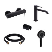 Комплект для душа Qtap Robin Black: Змішувачі QTROB4060102B+QTROB1060M102B+Тримач QT829910842854OB+Шланг QT054BL43074+Лійка QTRUC125BLM45776