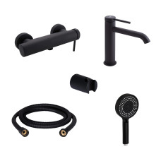 Комплект для душа Qtap Robin Black: Змішувачі QTROB4060102B+QTROB1060M102B+Тримач QT829910842854OB+Шланг QT054BL43074+Лійка QTRUC125BLM45776
