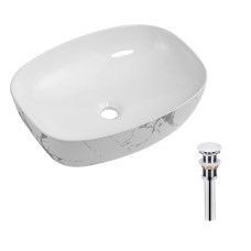 Раковина накладна Qtap Robin 500х380х140 мм, Marble, прямокутна, з донним клапаном QT04116302MR