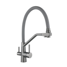 Змішувач для кухні Lidz Aria 020F3 (k35) з гнучким виливом з підключенням для питної води LDARI020F3GGRP49569 Graphite/Grey