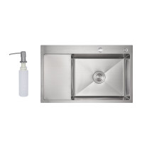 Мийка для кухні інтегрована Lidz Handmade Max 500 H7849L Brushed Steel, 3,0/1,0 мм, крило зліва, збільшена чаша LDH7849LBRU49463
