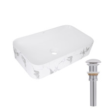 Раковина накладна Qtap Tern Раковина накладна 610x350x135 мм, Marble, прямокутна, з донним клапаном QTTER188MR49791