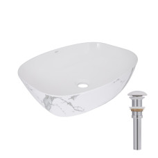 Раковина накладна Qtap Cardinal 500х380х140 мм, Marble, прямокутна, з донним клапаном QTCAR188MR49826