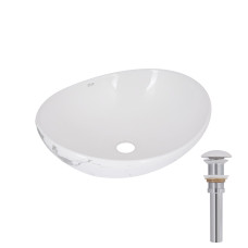 Раковина накладна Qtap Dove 415x340x140 мм, Marble, овальна, з донним клапаном QTDOV188SB49785