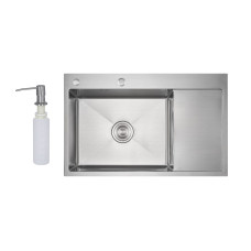 Мийка для кухні інтегрована Lidz Handmade Max 500 H7849R Brushed Steel, 3,0/1,0 мм, крило праворуч, збільшена чаша LDH7849RBRU49464