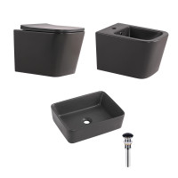 Qtap Комплект Tern Anthracite 3 в 1: підвісний унітаз Ultra Quiet + біде підвісне + раковина накладна QTROBAN49157