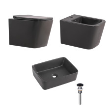 Qtap Комплект Tern Anthracite 3 в 1: підвісний унітаз Ultra Quiet + біде підвісне + раковина накладна QTROBAN49157