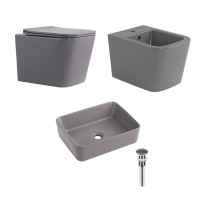 Qtap Комплект Tern Stone grey 3 в 1: підвісний унітаз Ultra Quiet + біде підвісне + раковина накладна QTTERSG49162