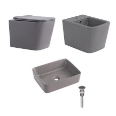Qtap Комплект Tern Stone grey 3 в 1: підвісний унітаз Ultra Quiet + біде підвісне + раковина накладна QTTERSG49162