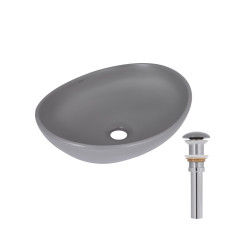 Раковина накладна Qtap Dove 415x340x140 мм, Stone grey, овальна, з донним клапаном QTDOV188SG49783