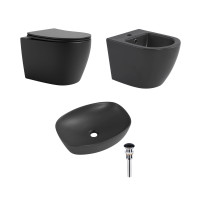 Qtap Комплект Robin Anthracite 3 в 1: підвісний унітаз Ultra Quiet + біде підвісне + раковина накладна QTROBAN49157
