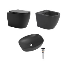 Qtap Комплект Robin Anthracite 3 в 1: підвісний унітаз Ultra Quiet + біде підвісне + раковина накладна QTROBAN49157