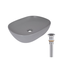 Раковина накладна Qtap Aquarius 470x380x120 мм, Stone grey, прямокутна, з донним клапаном QTAQA188SG49780