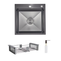 Комплект Lidz Handmade H5050HB Мийка для кухні інтегрована Decor Black PVD Honeycomb у комплекті з дозатором + Lidz K01G Корзина для кухонної мийки