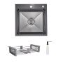 Комплект Lidz Handmade H5050HB Мийка для кухні інтегрована Decor Black PVD Honeycomb у комплекті з дозатором + Lidz K01G Корзина для кухонної мийки