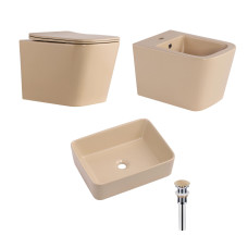 Qtap Комплект Tern Beige 3 в 1: підвісний унітаз Ultra Quiet + біде підвісне + раковина накладна QTTERSB49163