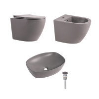 Qtap Комплект Robin Stone grey 3 в 1: підвісний унітаз Ultra Quiet + біде підвісне + раковина накладна QTROBSG49158